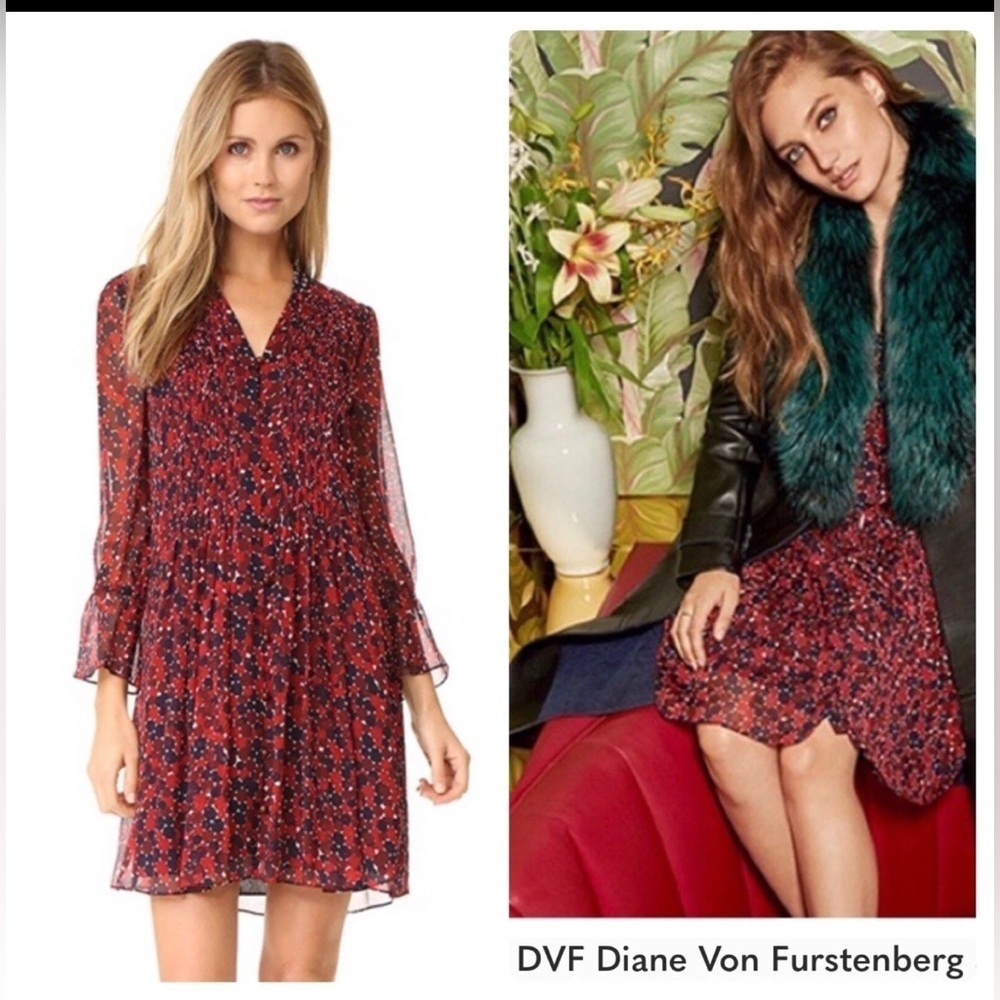 Diane Von Furstenberg Kourtni 100% Silk Chiffon Shift Dress Size 8